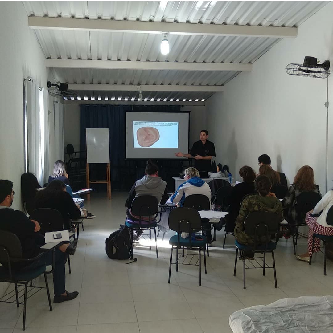 Marcos Martini ministrando uma aula presencial de Auriculoterapia