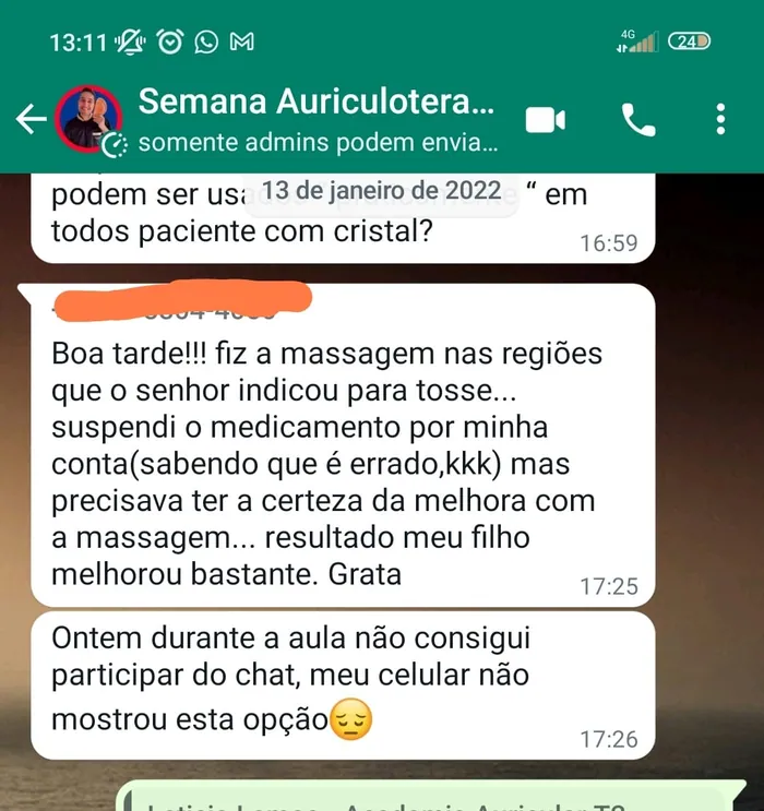 Depoimento compartilhado por aluno da Academia Auricular