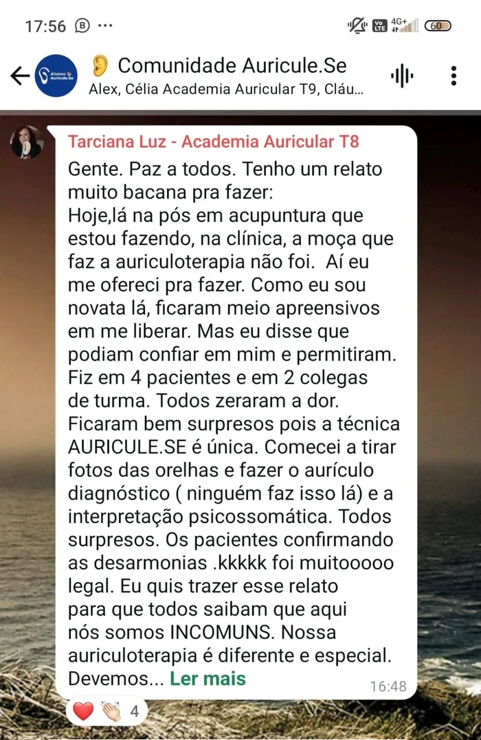 Depoimento compartilhado por aluno da Academia Auricular